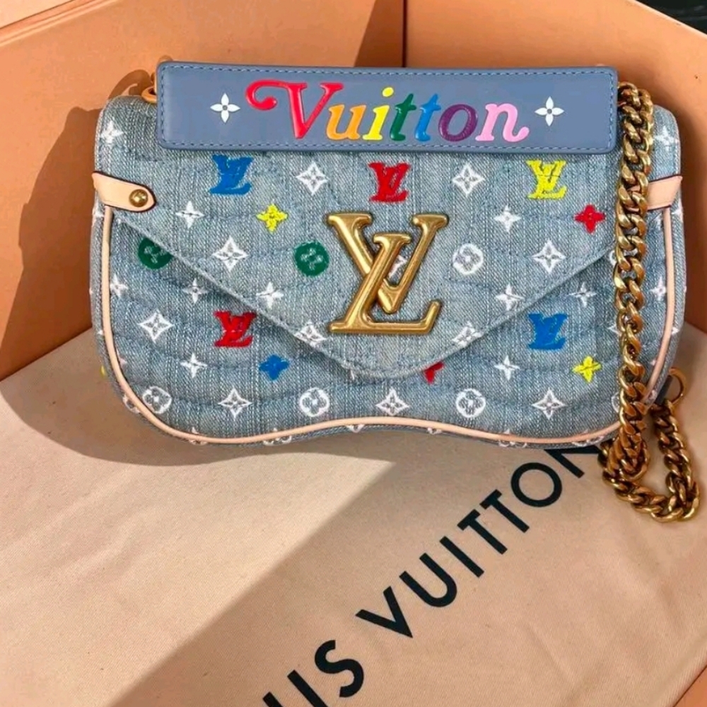 Louis Vuitton New Wave Embroidered Monogram Denim MM Shoulder Bag.